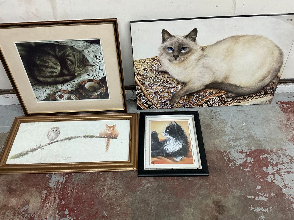 Lot 194: A Collection of Feline Themed Artworks and Prints including Examples by Anne Webb, Warwick Higgs, and Sheila Tilmouth