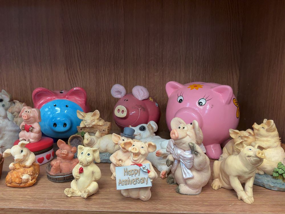 Lot 210: A Collection of Resin and Ceramic Pig Figurines and Money Boxes Including Piggin and Pigtails Examples
