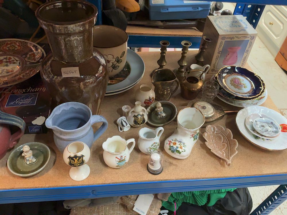 Lot 218: A Collection of Decorative Ceramics, Studio Pottery, and Metalwares Including Aylesford Pottery and Cristal d'Arques Examples