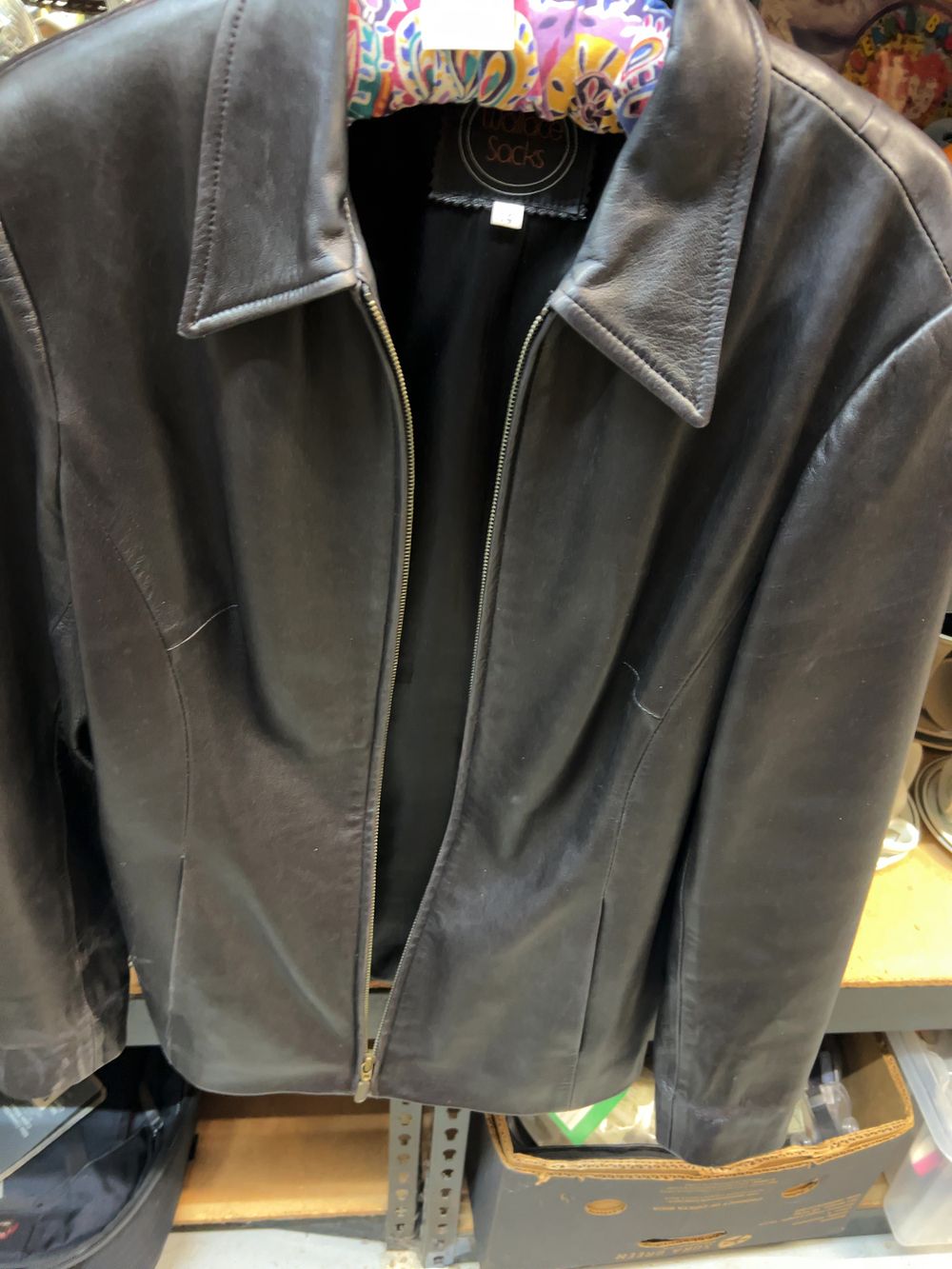 Lot 235: A Wallace Sacks Black Leather Zip Front Jacket