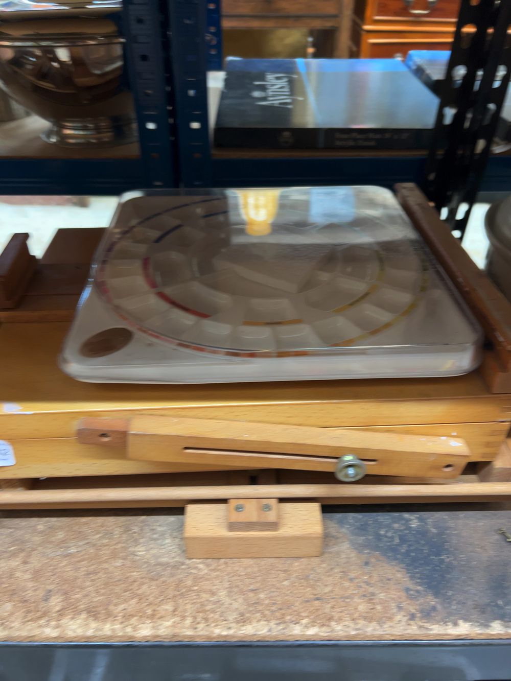 Lot 242: A Collection of Wooden Table Easels and Artist Supplies Including a Watercolour Palette and Picture Mounts