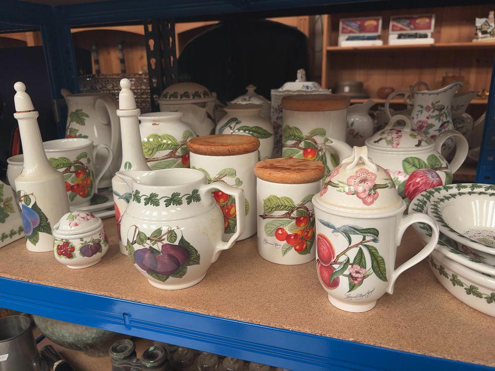 Lot 284: A Collection of Portmeirion Pomona Pattern Tableware Including a Cheese Dome and Melamine Serving Trays