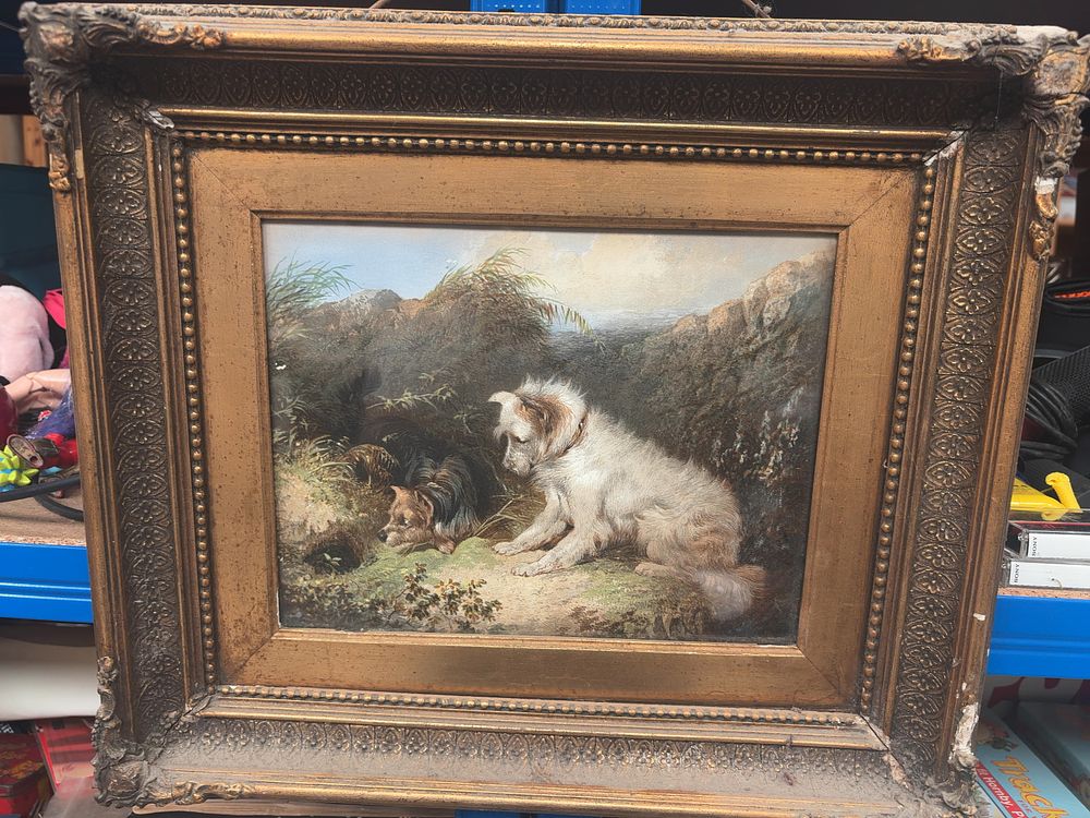 Lot 290: A Nineteenth Century British School Style Oil Painting of Two Terriers