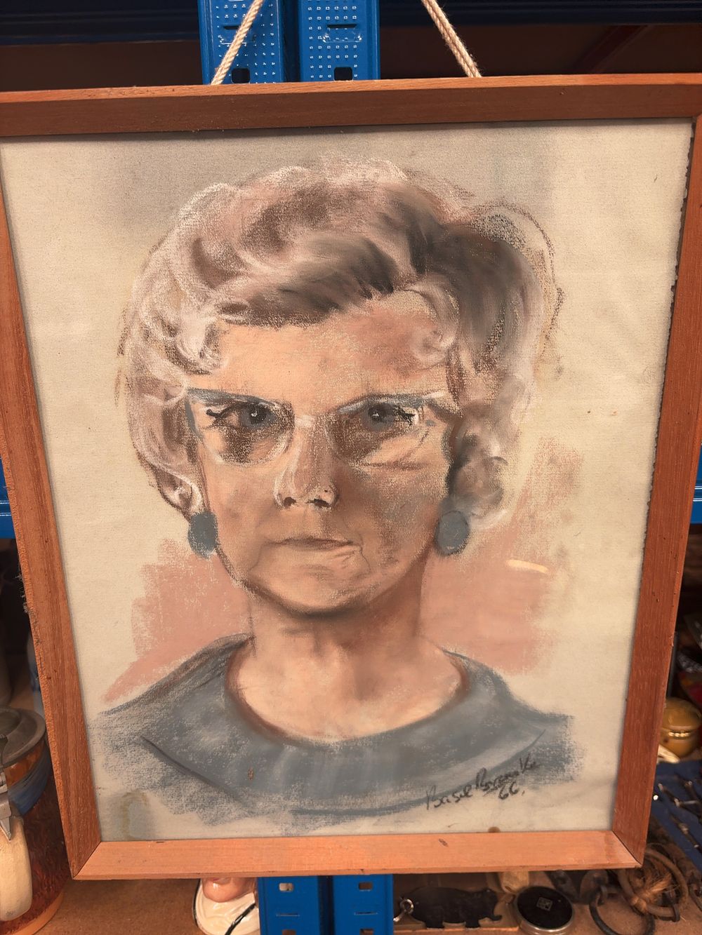 Lot 296: A Mid-Century Pastel Portrait of a Woman by Basil Brooke Dated 1966