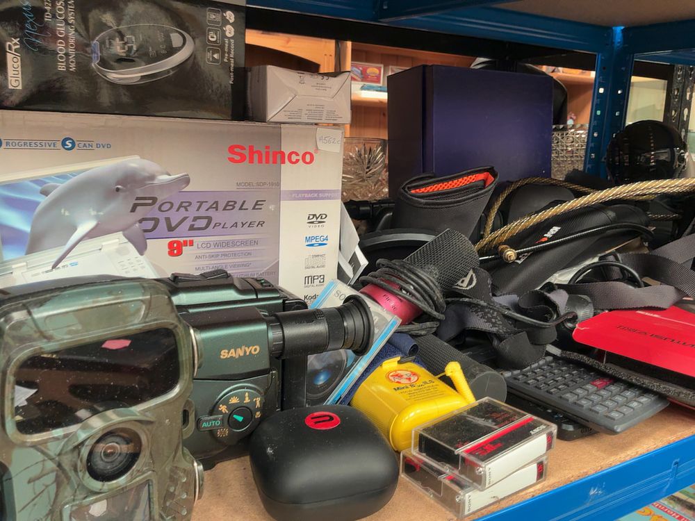 Lot 298: A Collection of Assorted Consumer Electronics including Sony and Canon Camcorders and a Blue Snowball Microphone
