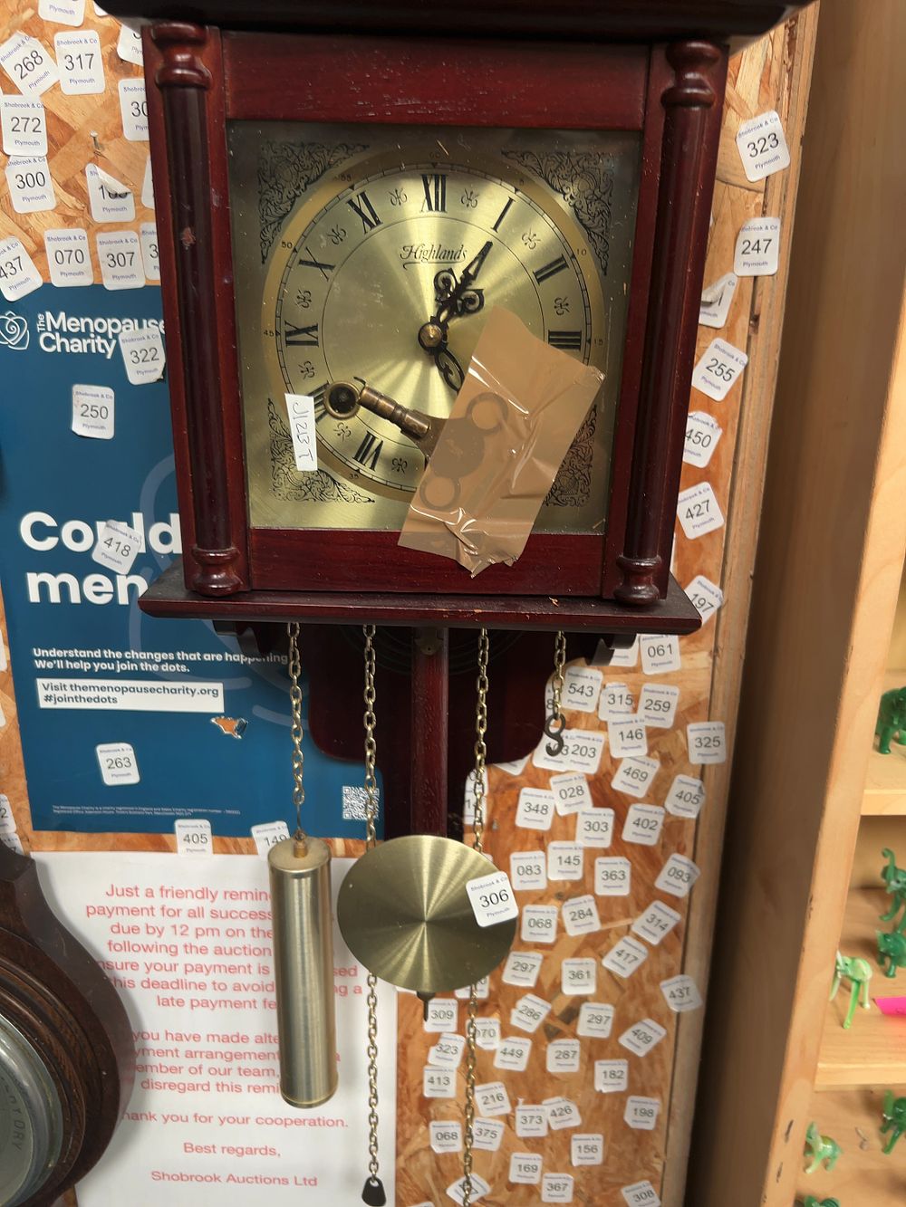 Lot 306: A Highlands Mahogany Toned Wooden Regulator Style Wall Clock