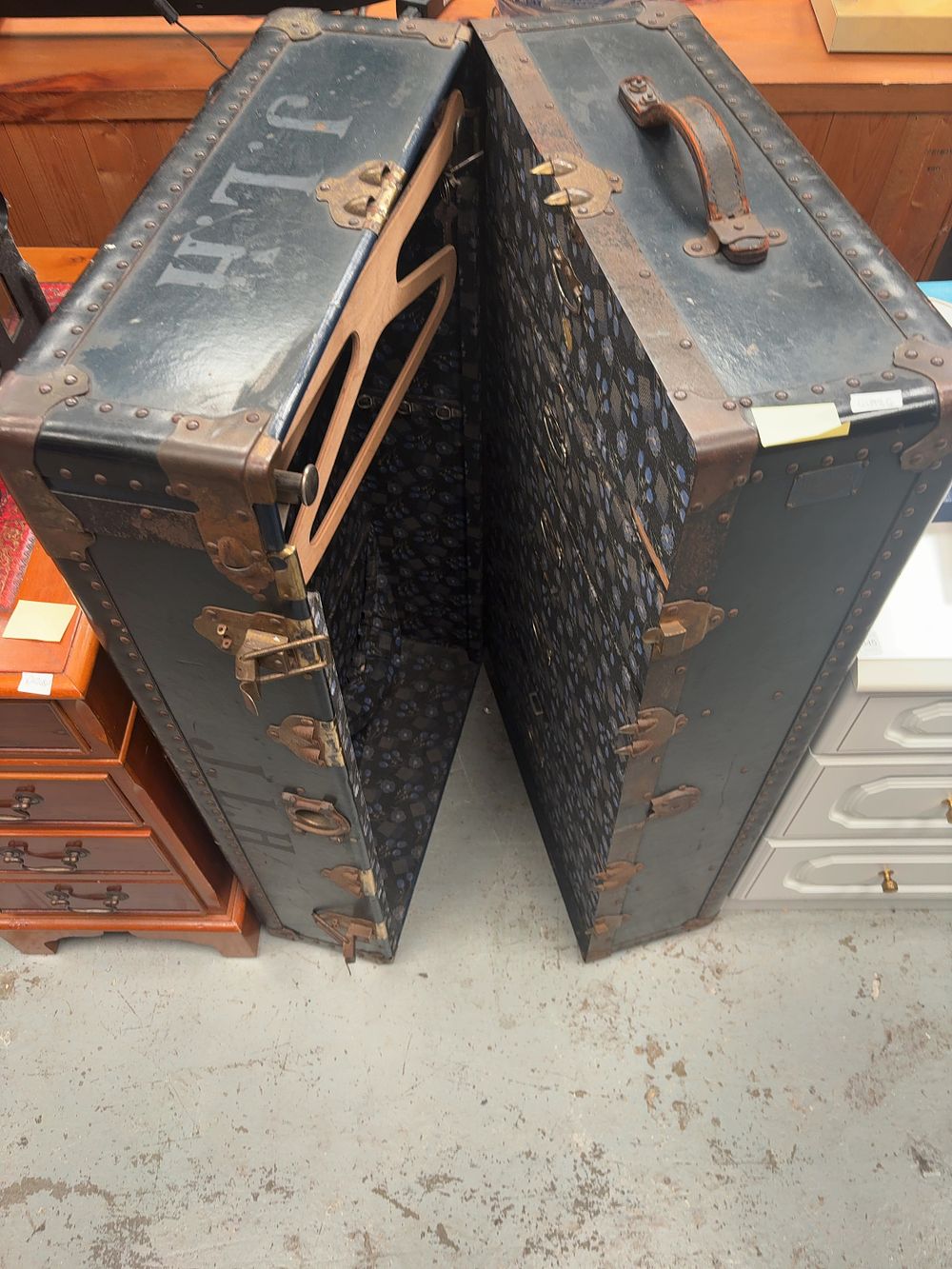 Lot 346: An Early 20th Century Style Wardrobe Steamer Trunk with Stencilled Monogram
