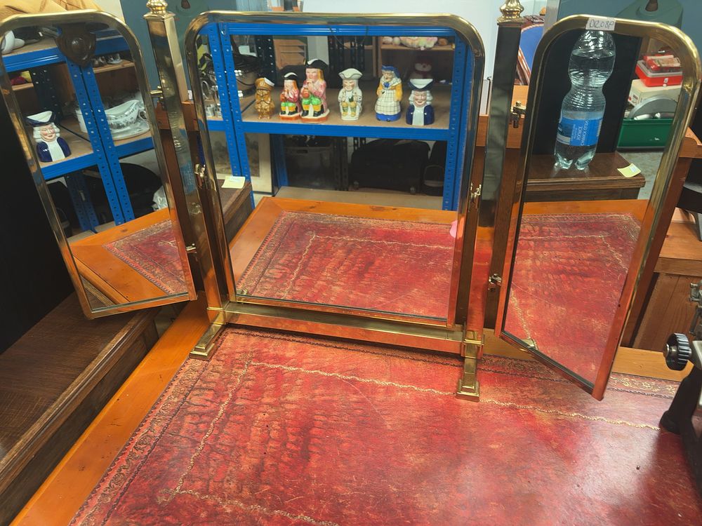 Lot 350: A Polished Brass  Dressing Table Mirror