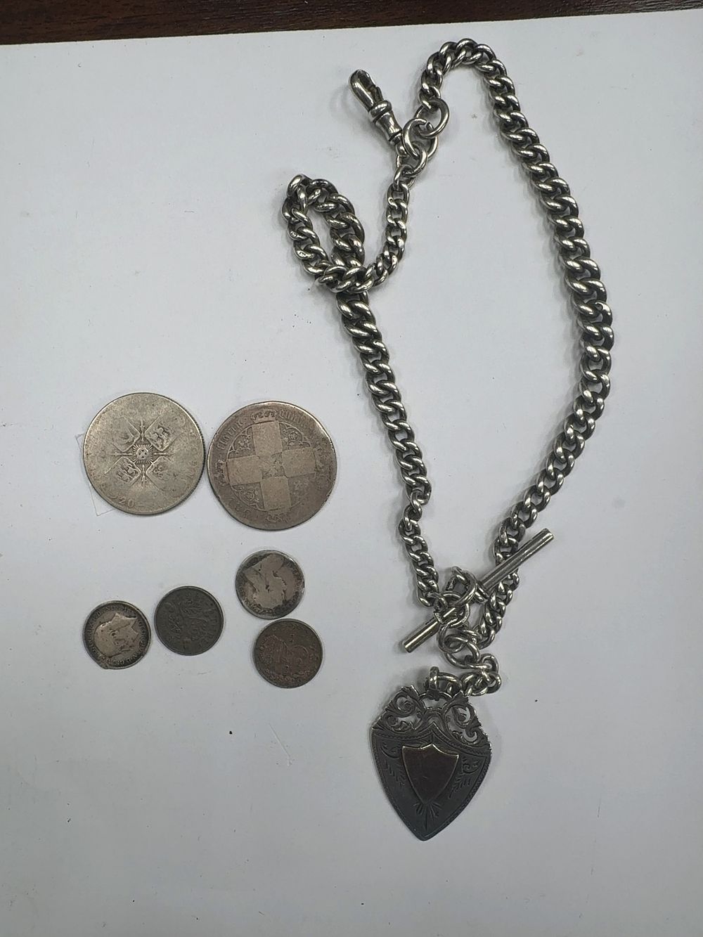 Lot 367: A Collection of Silver Jewellery and Coinage including a Birmingham Hallmarked Albert Chain and Fob Medal