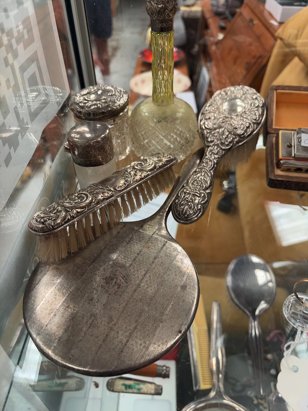 Lot 371: A Collection of Sterling Silver Mounted Glass Dressing Table and Vanity Items including Joseph Gloster and Sons Examples