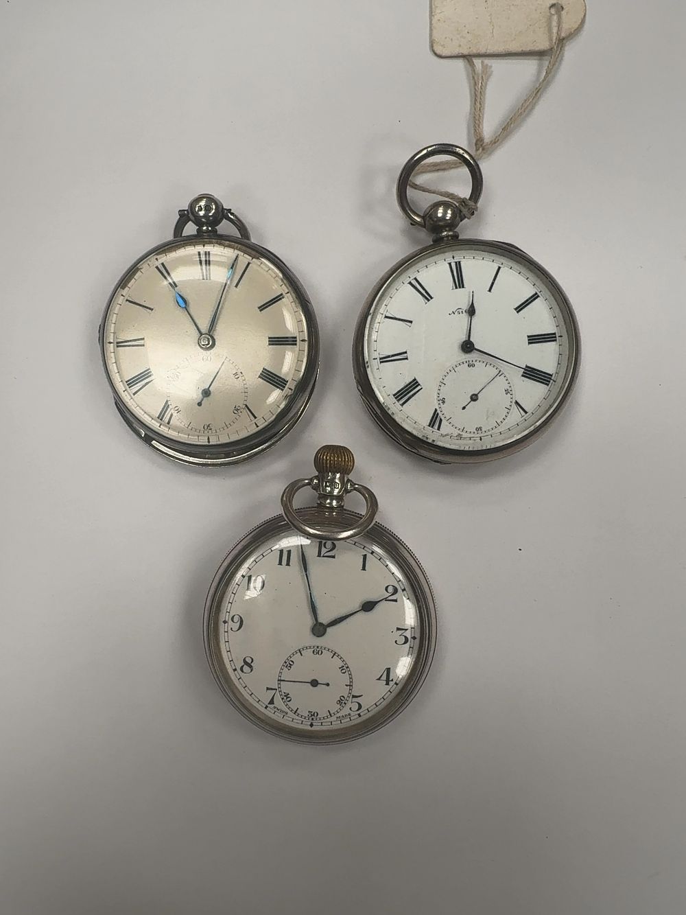 Lot 372: A Trio of Antique and Vintage Silver Cased Open Face Pocket Watches including a Waltham Example