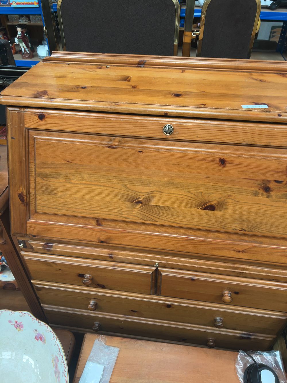 Lot 387: A Late 20th Century Country Style Knotty Pine Fall Front Bureau