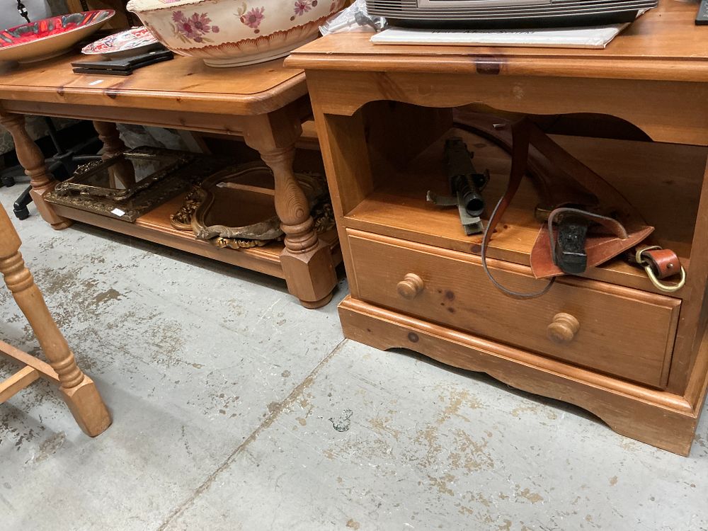 Lot 393: A Pair of Two Traditional Style Stained Pine Furniture Items