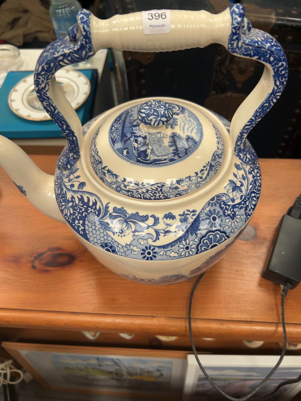Lot 396_: A Large Spode Blue Italian Pattern Ceramic Kettle