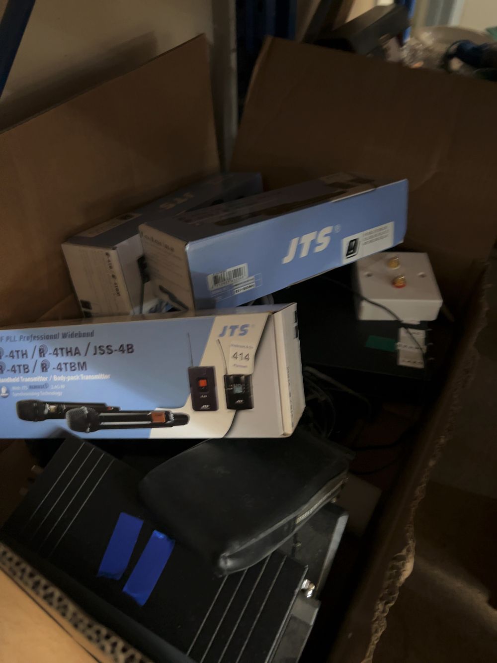 Lot 414: A Collection of Audio Equipment including JTS Wireless Microphone Components and an Eltax Floor-Standing Speaker