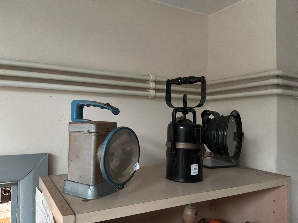 Lot 416: A Group of Two Vintage Portable Metal Hand Lanterns including an Ever Ready Example