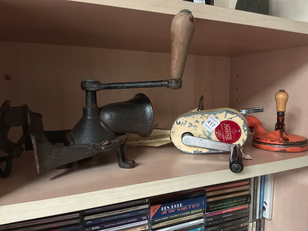 Lot 417: A Trio of Vintage Manual Kitchen and Industrial Tools Including a Lockhart Equipment Kwikpeel Peeler