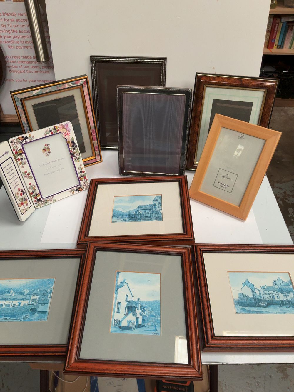 Lot 420: A Collection of Four Framed M. Brown Coastal Scene Prints and Assorted Decorative Photo Frames