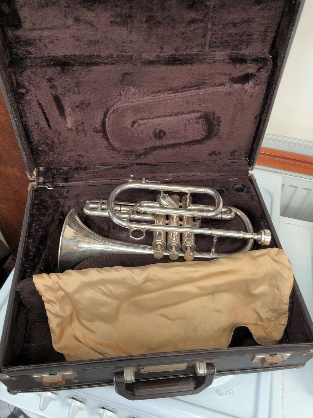 Lot 423: A Boosey & Hawkes Sovereign Silver-Plated Cornet in Case