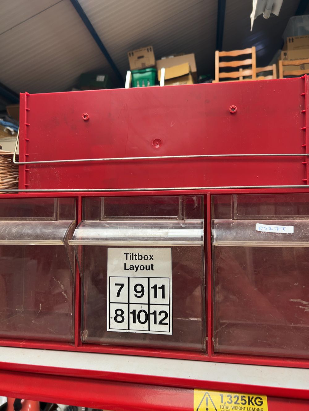 Lot 460: A Collection of Mobil Plastic Red Polystyrene Modular Industrial Tilt Bin Storage Units