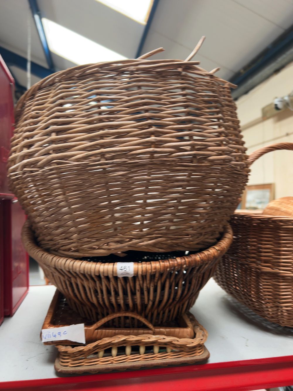 Lot 461: A Collection of Wicker Storage and Utility Baskets Including a Serving Tray
