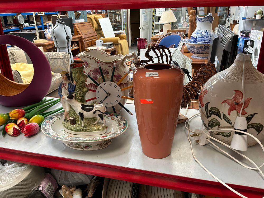 Lot 463: A Collection of Decorative Ceramic and Mixed Material Household Items Including a Hand Painted Table Lamp Base
