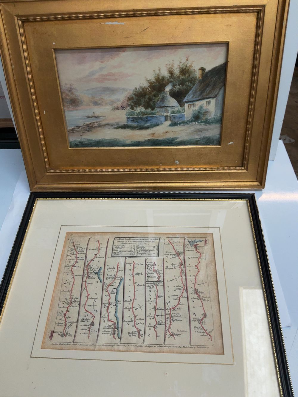 Lot 467: A Pair of Two Framed Artworks Including a Chas. Masters Watercolour and a Bowen Road Map