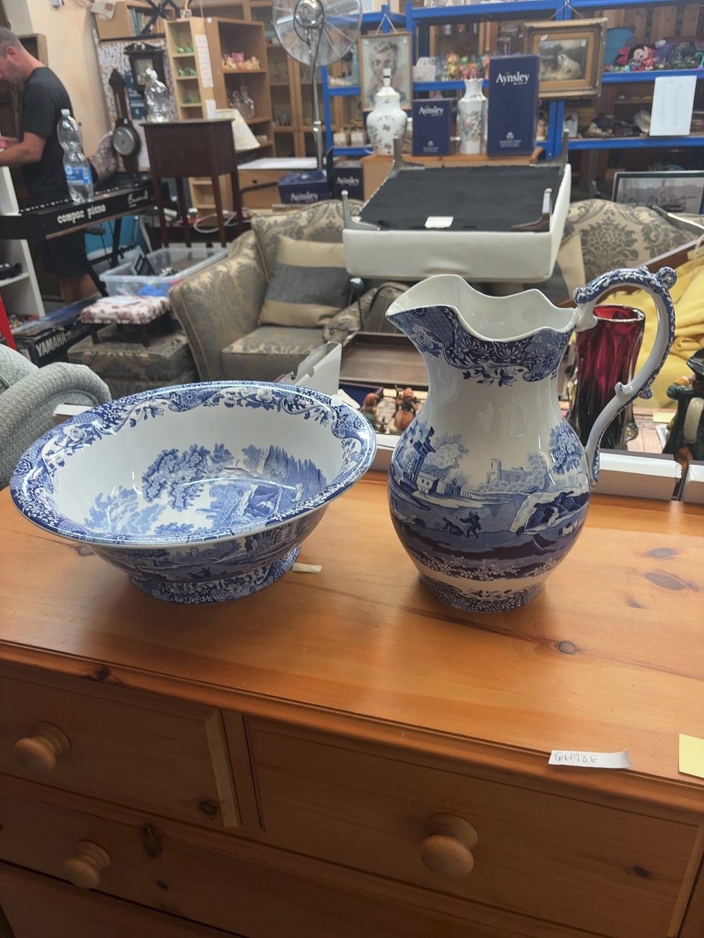 Lot 497: A Set of Two Spode Blue Italian Pattern Ceramic Jug and Basin