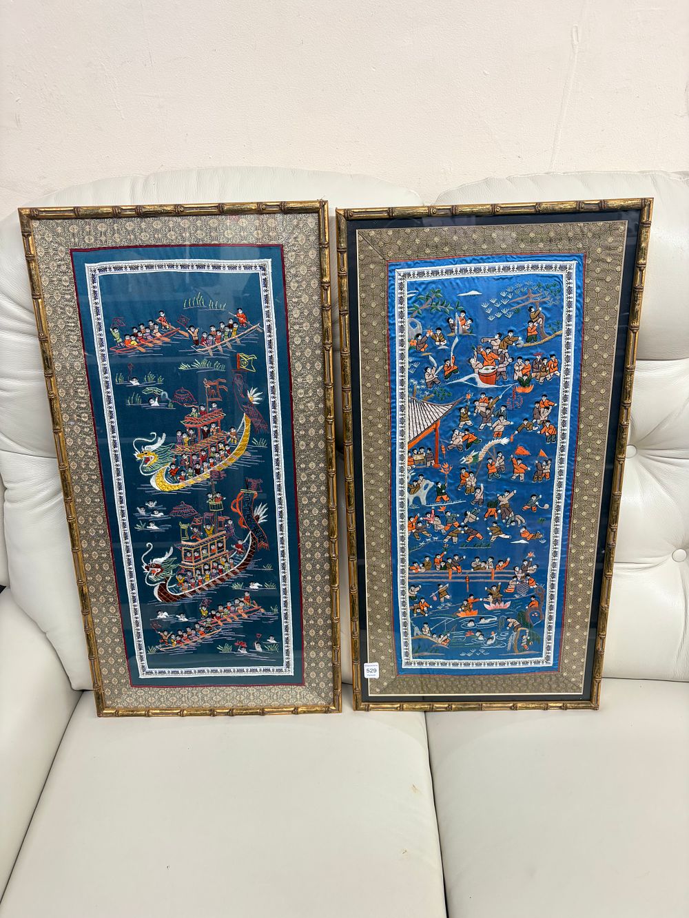 Lot 529: A Pair of Mid-Twentieth Century Chinese style Embroidered Silk Panels