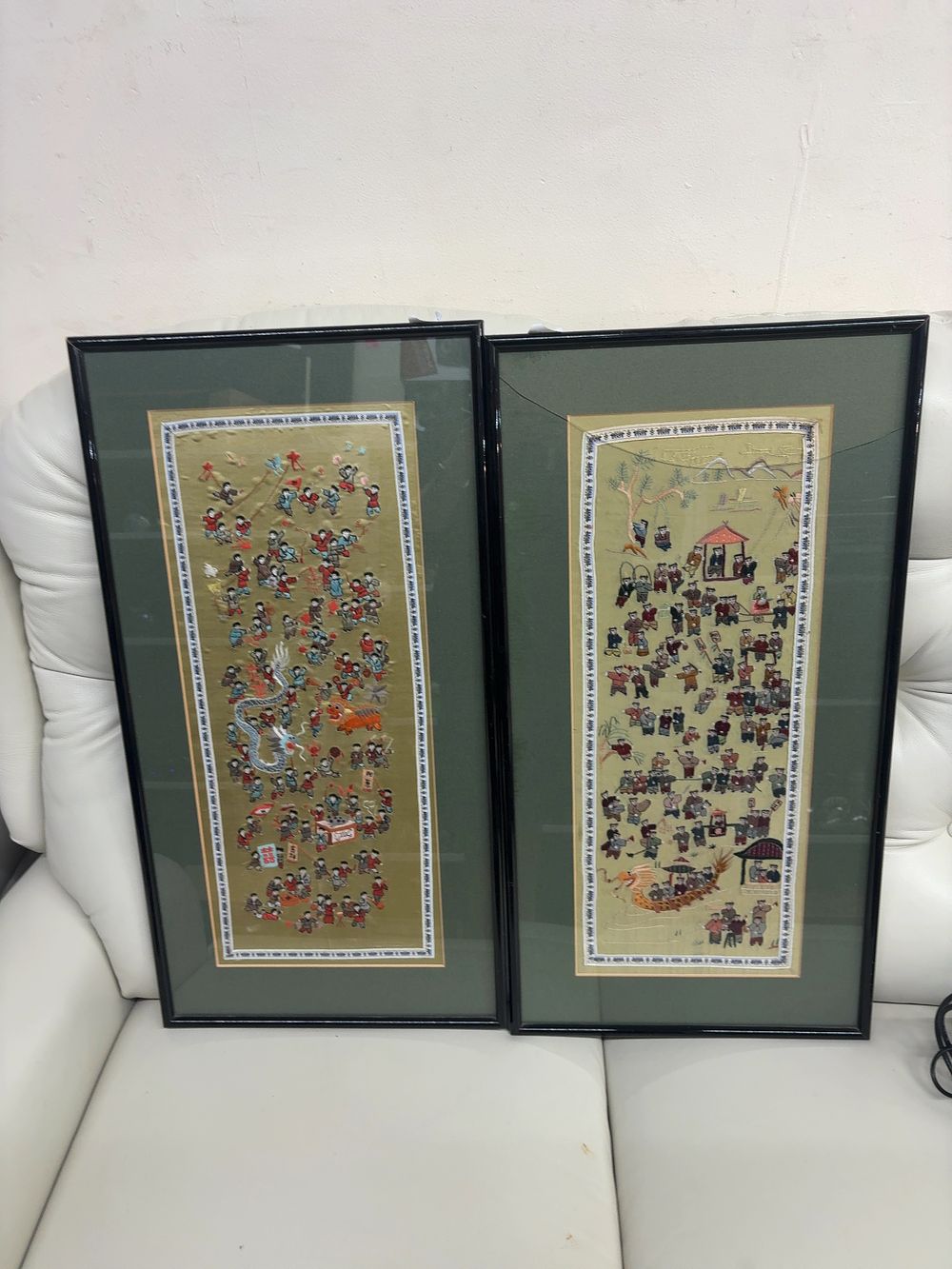 Lot 531: A Pair of Two Chinese style Silk Embroidered Panels Possibly Mid-20th Century
