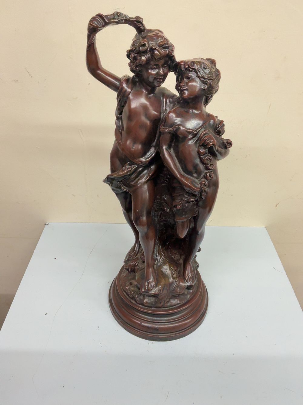 Lot 13: A Spelter Group Sculpture of Two Children