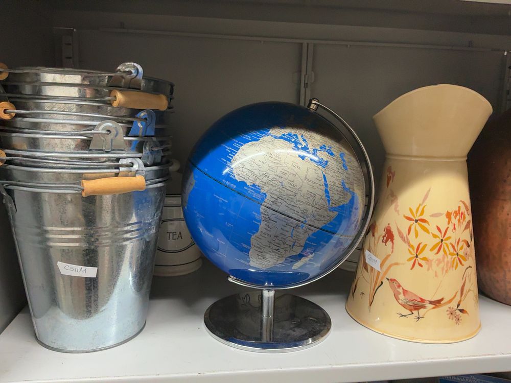 Lot 24: An Assortment of Household and Decorative Items including Galvanised Buckets and a World Globe