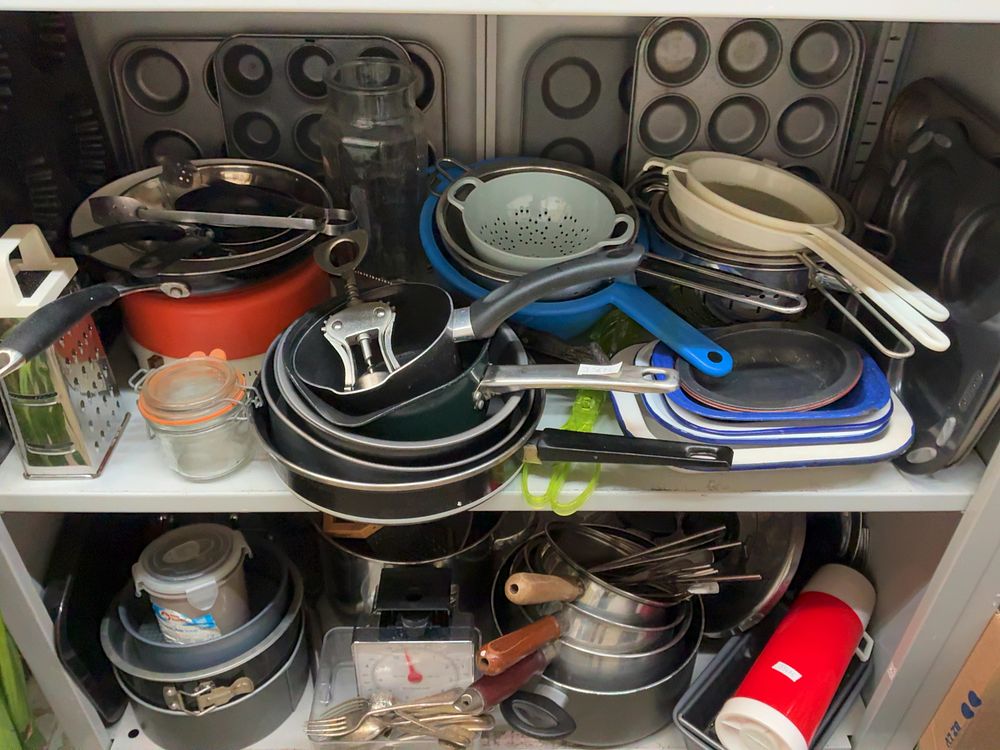 Lot 35: A Collection of Assorted Kitchenware and Cookware including a KitchenCraft Scale and Enamelware Trays