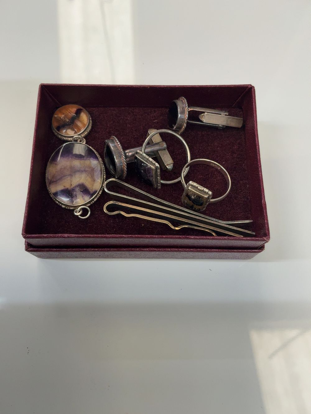 Lot 47: A Collection of Silver and White Metal Jewellery including Blue John style Examples with Presentation Case