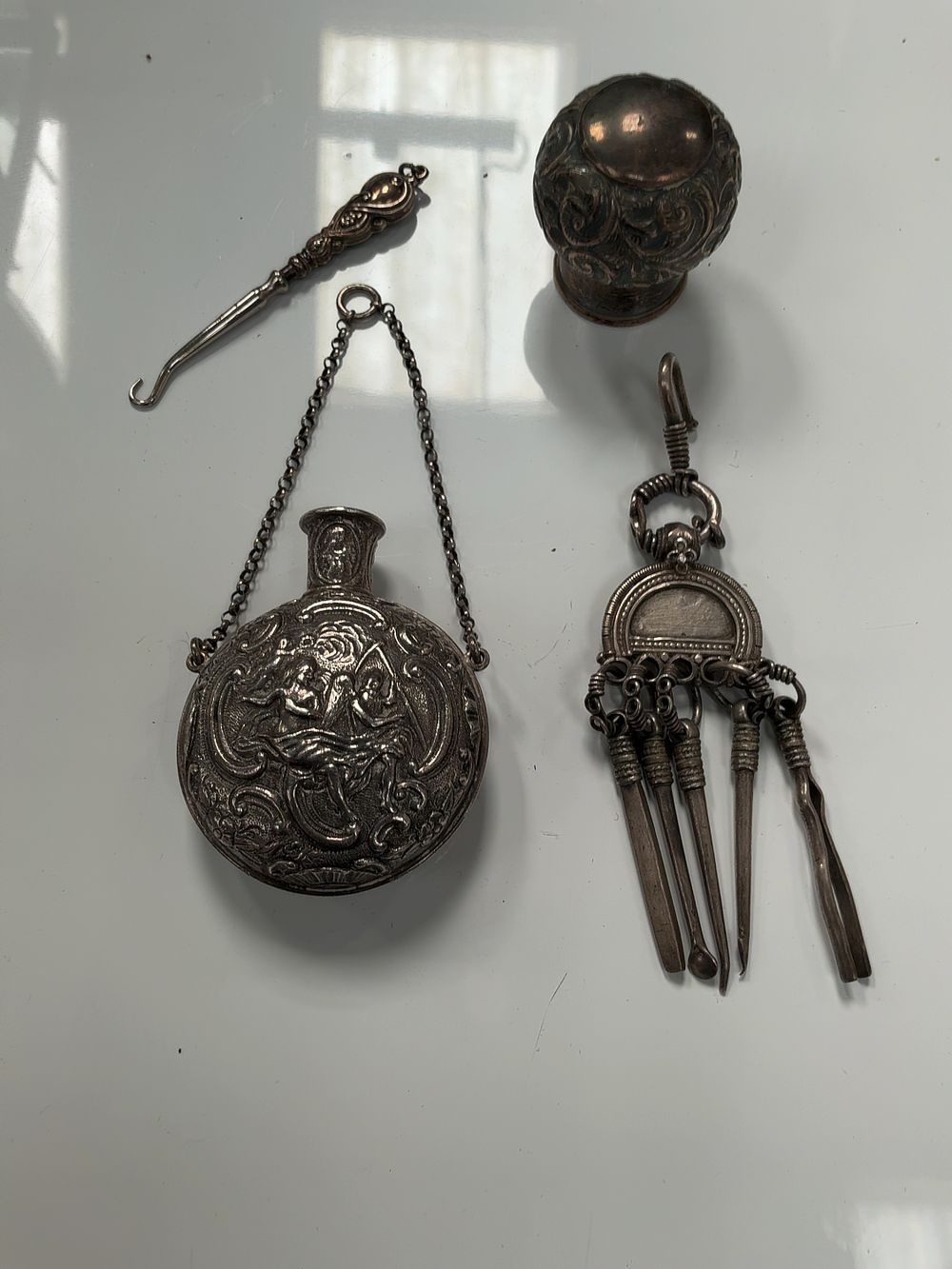 Lot 63: A Collection of Four Antique and Vintage Silver and Silver toned Items including Harrison Brothers