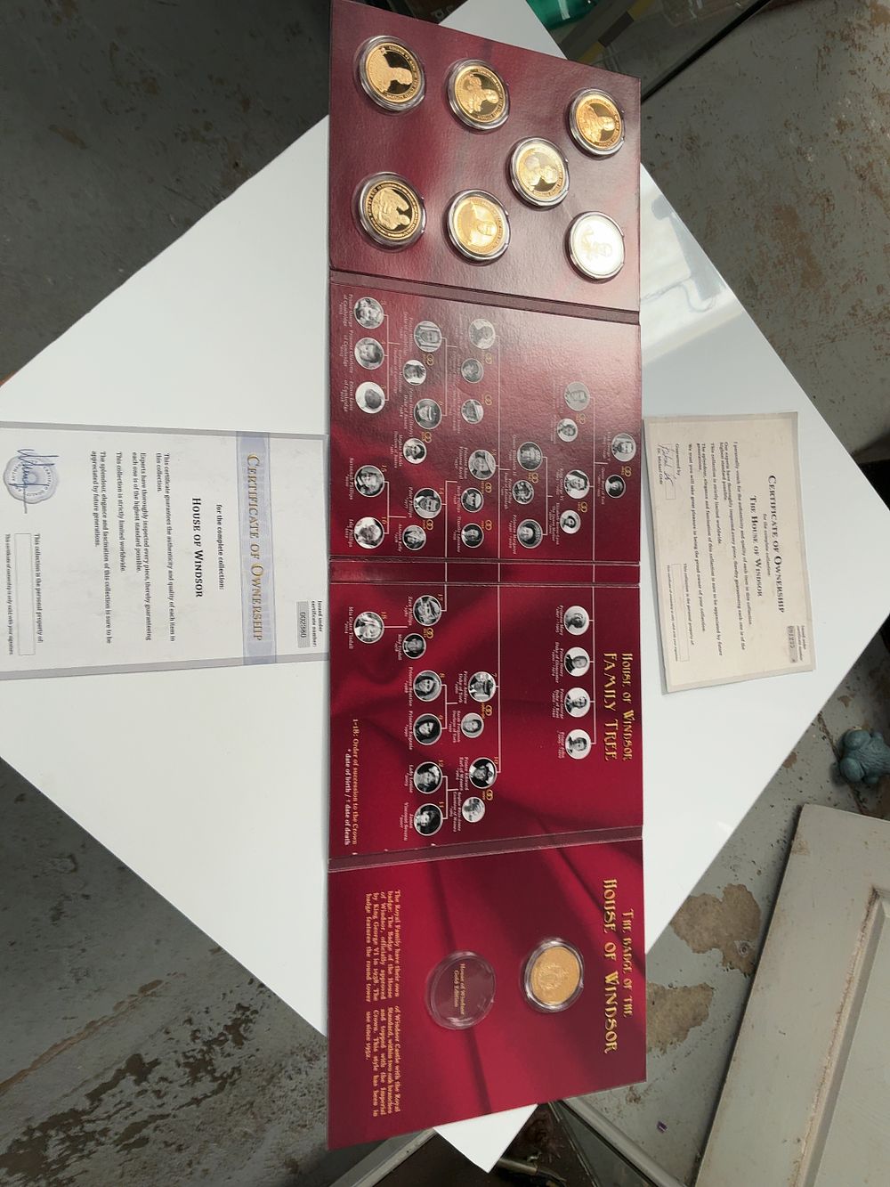 Lot 68: A Set of Eight House of Windsor Centenary Commemorative Gold Finished Coins with Presentation Folder