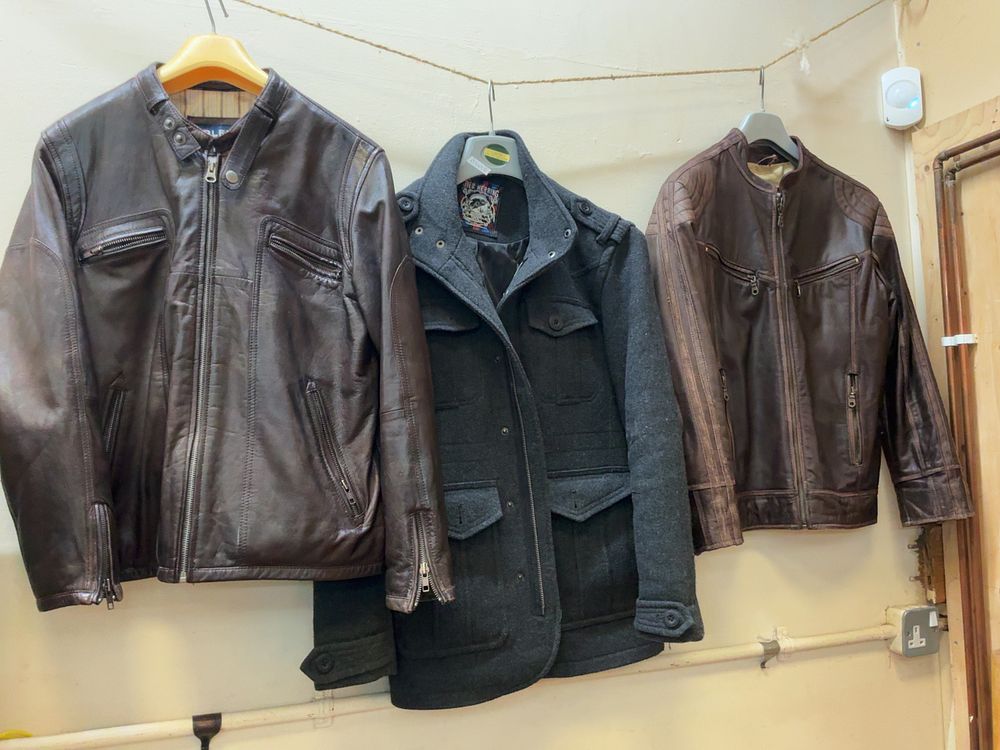 Lot 91: A Trio of Men's Outerwear Pieces Including Bleu Leathers and Red Herring Examples