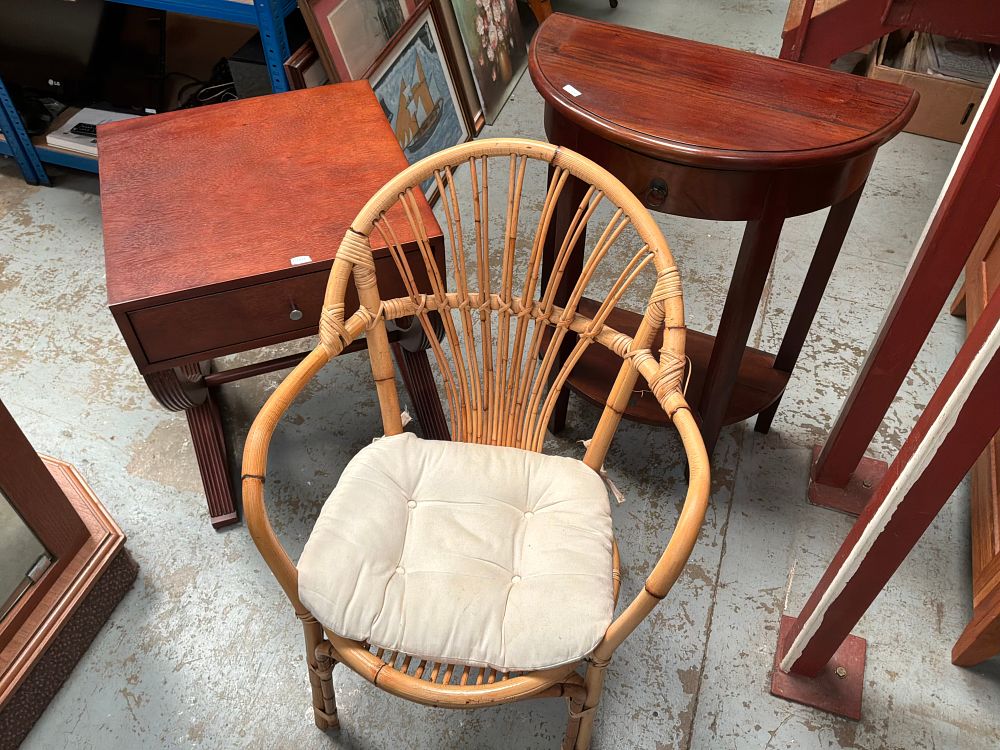 Lot 96: A Trio of Mid-Century and Contemporary style Rattan and Mahogany Furniture including Ancient Mariner