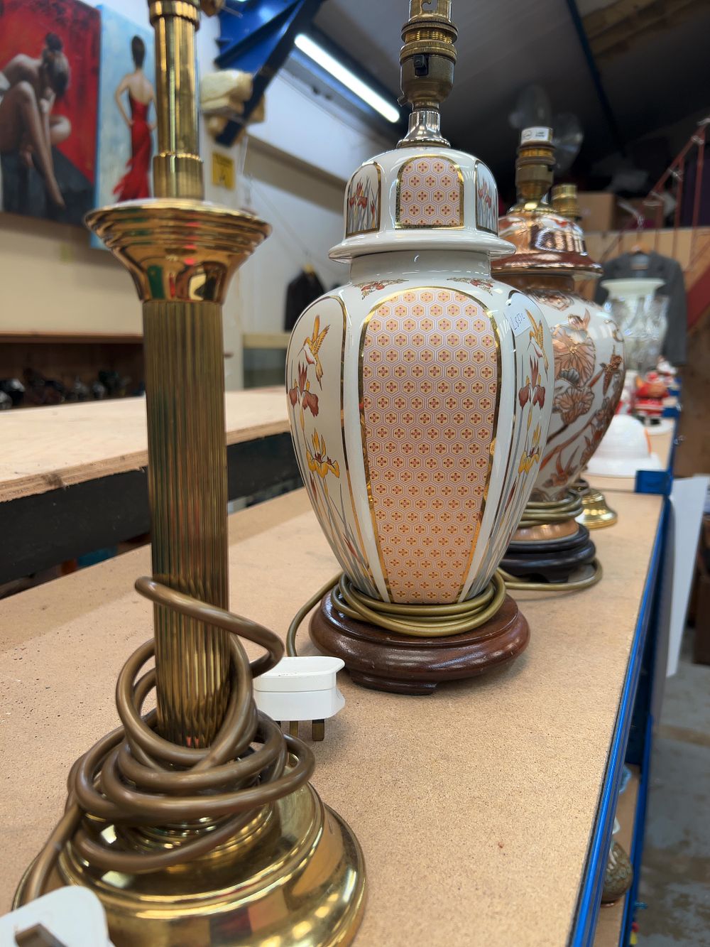 Lot 190: Four Late Twentieth Century Table Lamps including Japanese style Porcelain and Polished Brass Examples