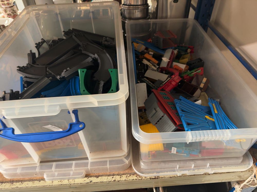 Lot 215: A Quantity of Plastic Toy Train Engines, Rolling Stock and Track including Tomy and Thomas & Friends Examples