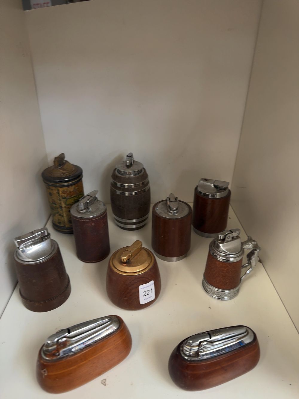 Lot 221: A Collection of Vintage Wooden and Metal Table Lighters Including Ronson Examples