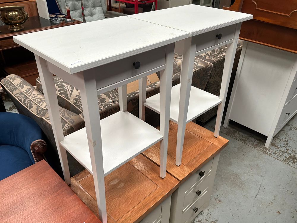 Lot 241: A Pair of Two Contemporary White-Painted Wooden IKEA Style Bedside Tables