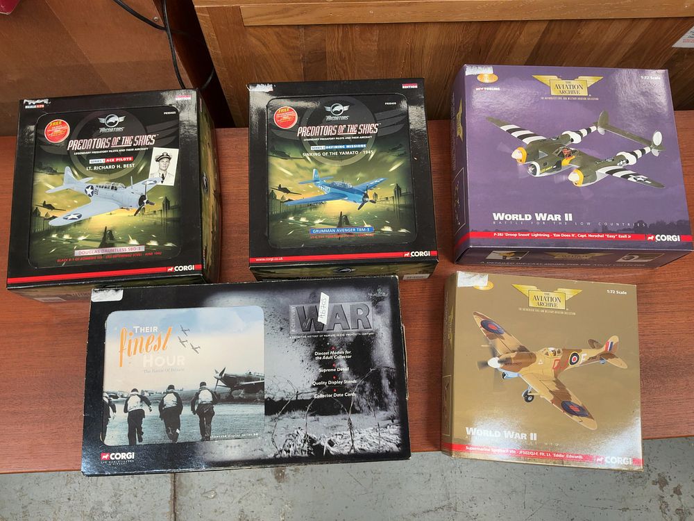 Lot 245: A Collection of Five Corgi Die-cast Military Aircraft Models Including Aviation Archive Examples in Original Boxes