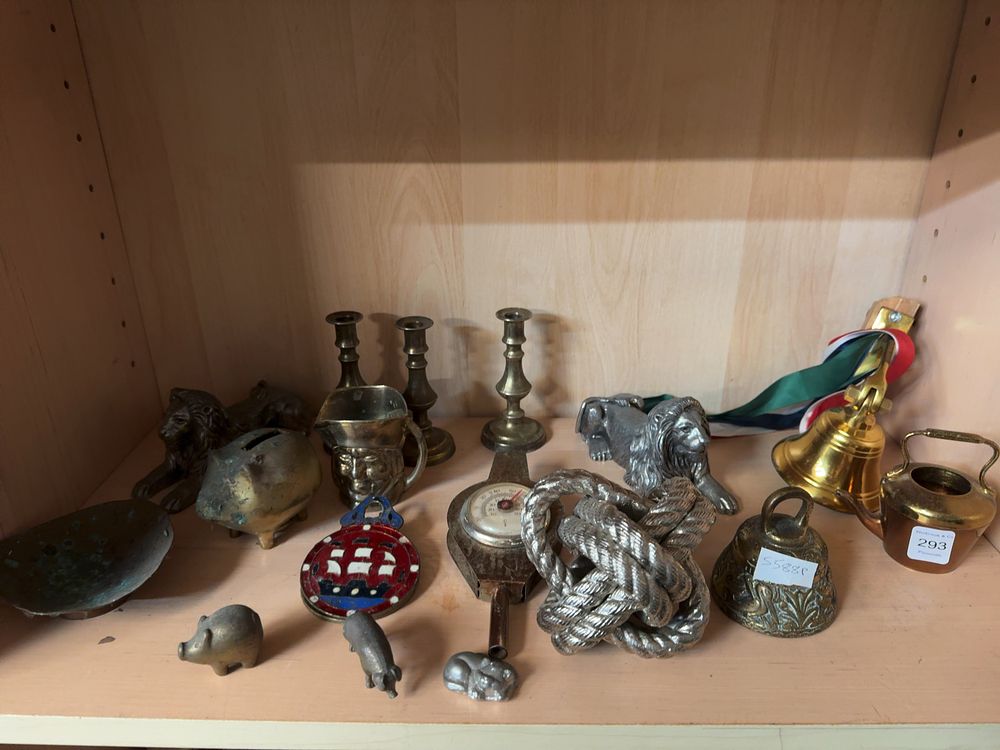 Lot 293: A Collection of Decorative Metalware Including Cast Brass and White Metal Figurines