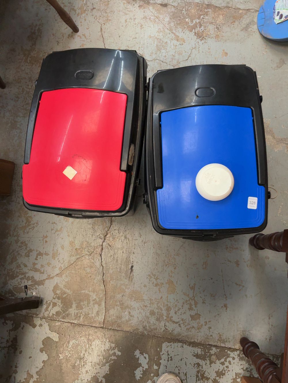 Lot 328: A Pair of Addis Plastic 40 Litre Recycling Utility Bins with Coloured Lids