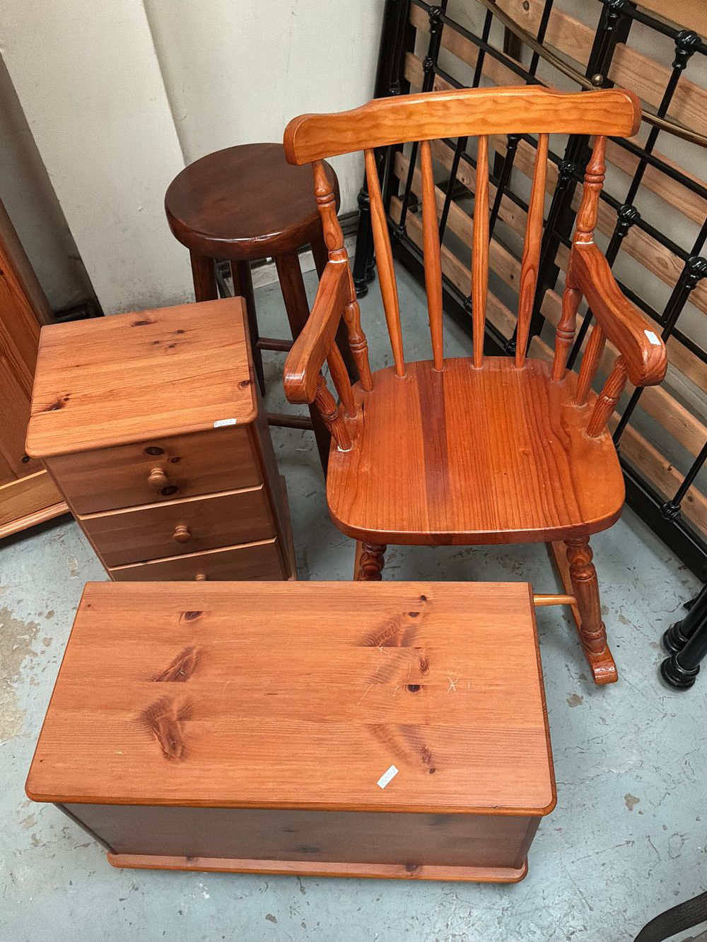 Lot 339: A Group of Contemporary Country Style Pine Furniture and a Stained Stool
