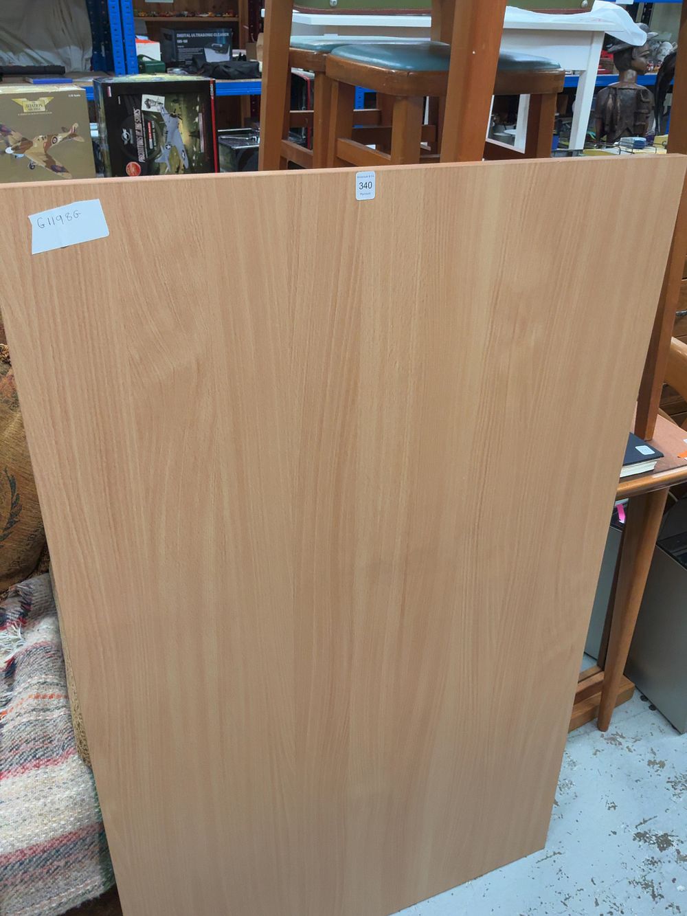 Lot 340: A Wood-Effect Laminate and Grey-Painted Metal Folding Utility Table