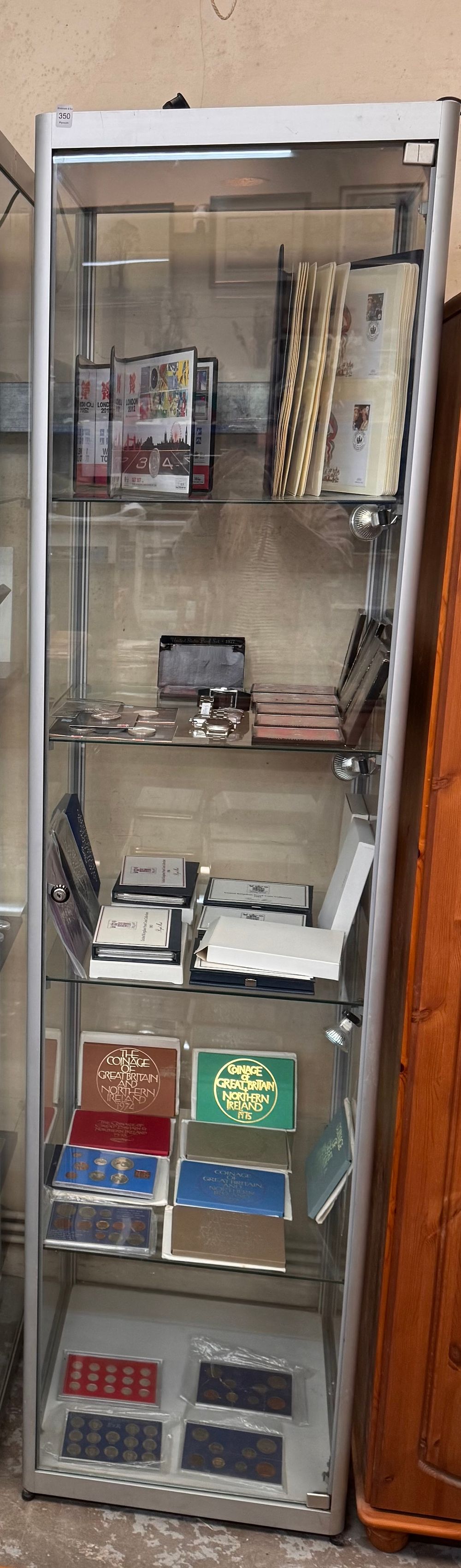 Lot 350: A Silver Toned Aluminium and Glass Single Door Display Cabinet with LED Lighting