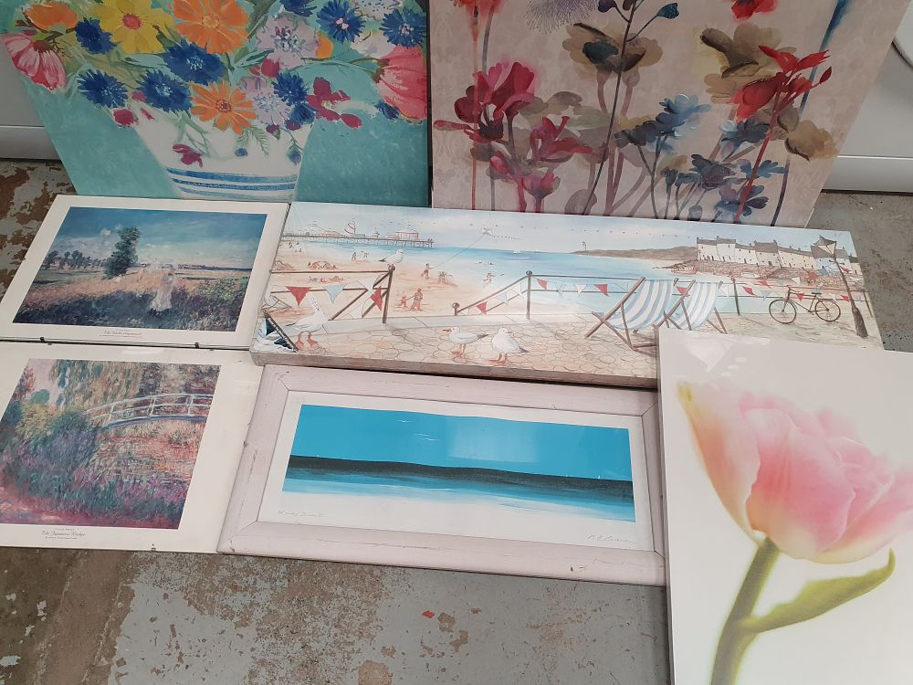 Lot 305: A Collection of Wall Art including Hand Embellished Giclées by Jane Askey and a Seascape by P. J. Baron