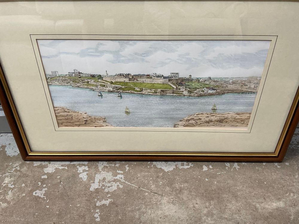 Lot 343: A Collection of Six Hand-Coloured Chris Robinson Lithographic Prints Depicting Plymouth Landmarks